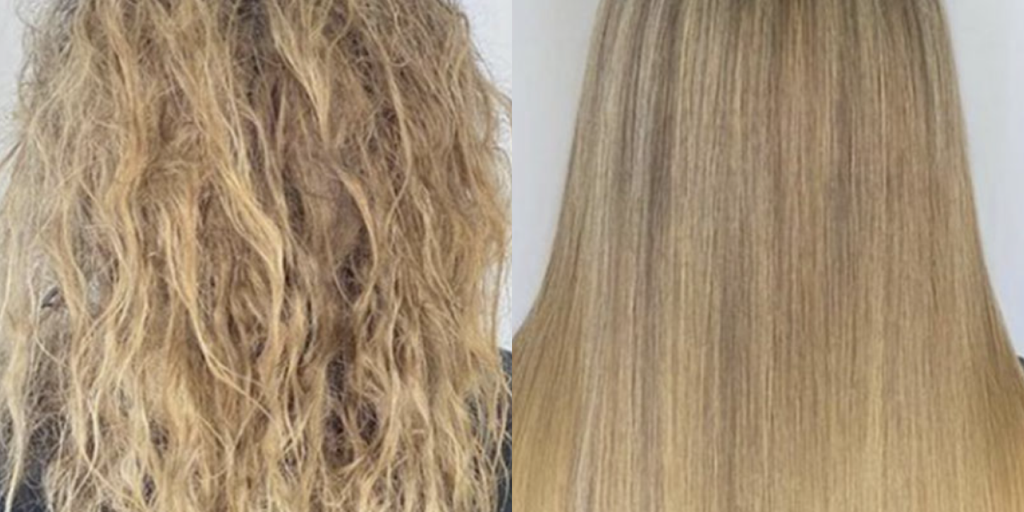Before and after Brazilian Blowout treatment.